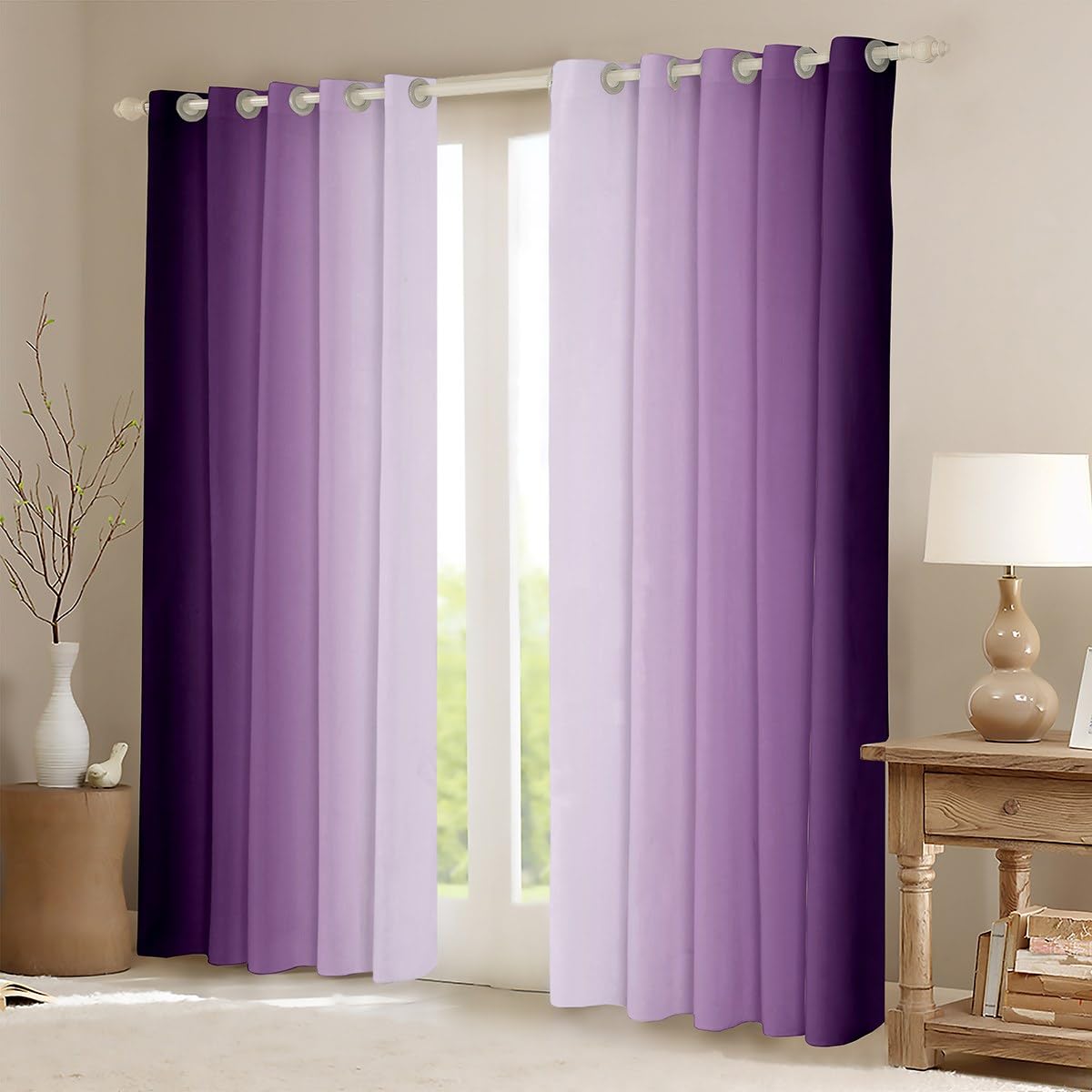 Tende per finestre in stile rustico con farfalle viola per camera da