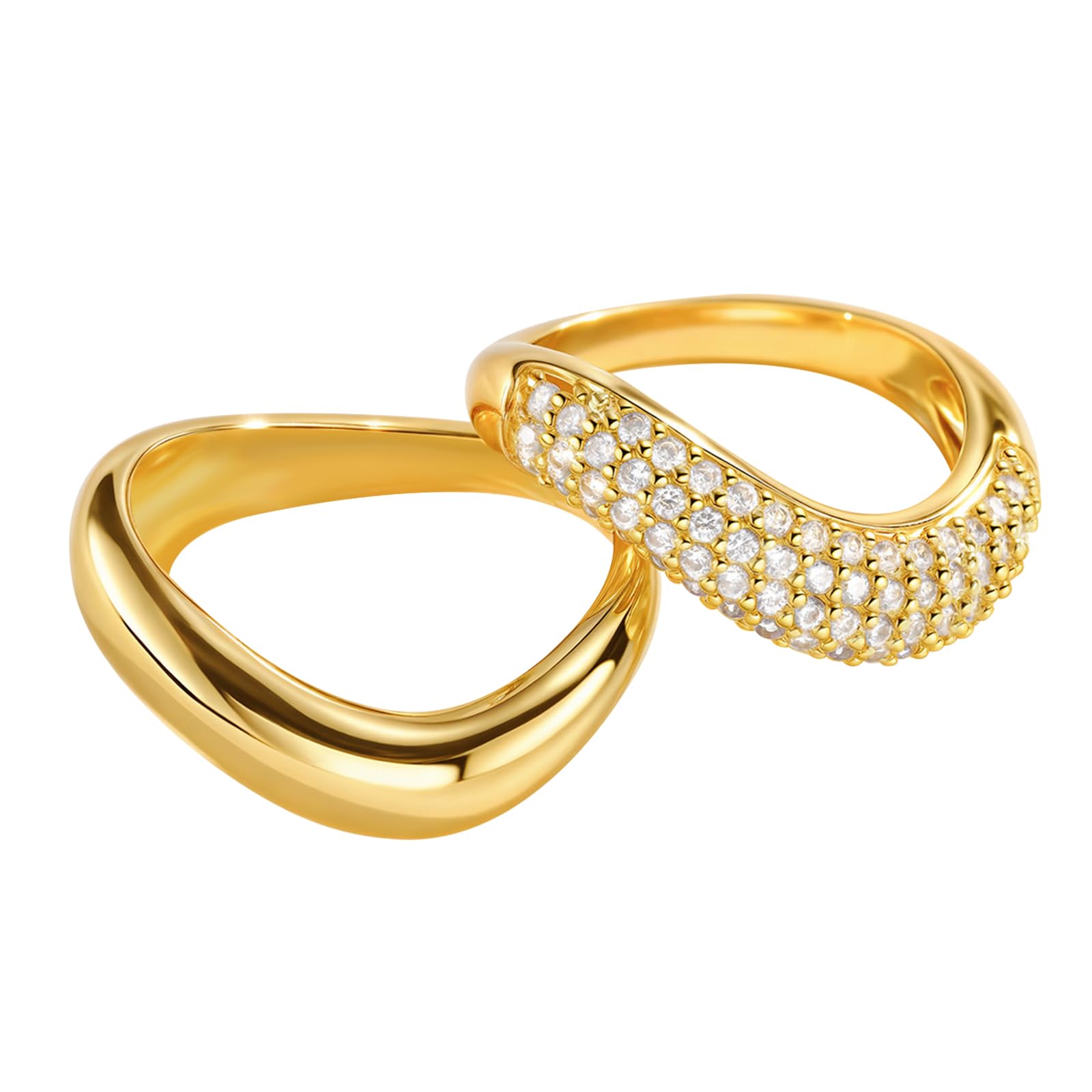 KSF Stackable Gold Rings for Women - 14K Gold Plated Rings Jewelry Set