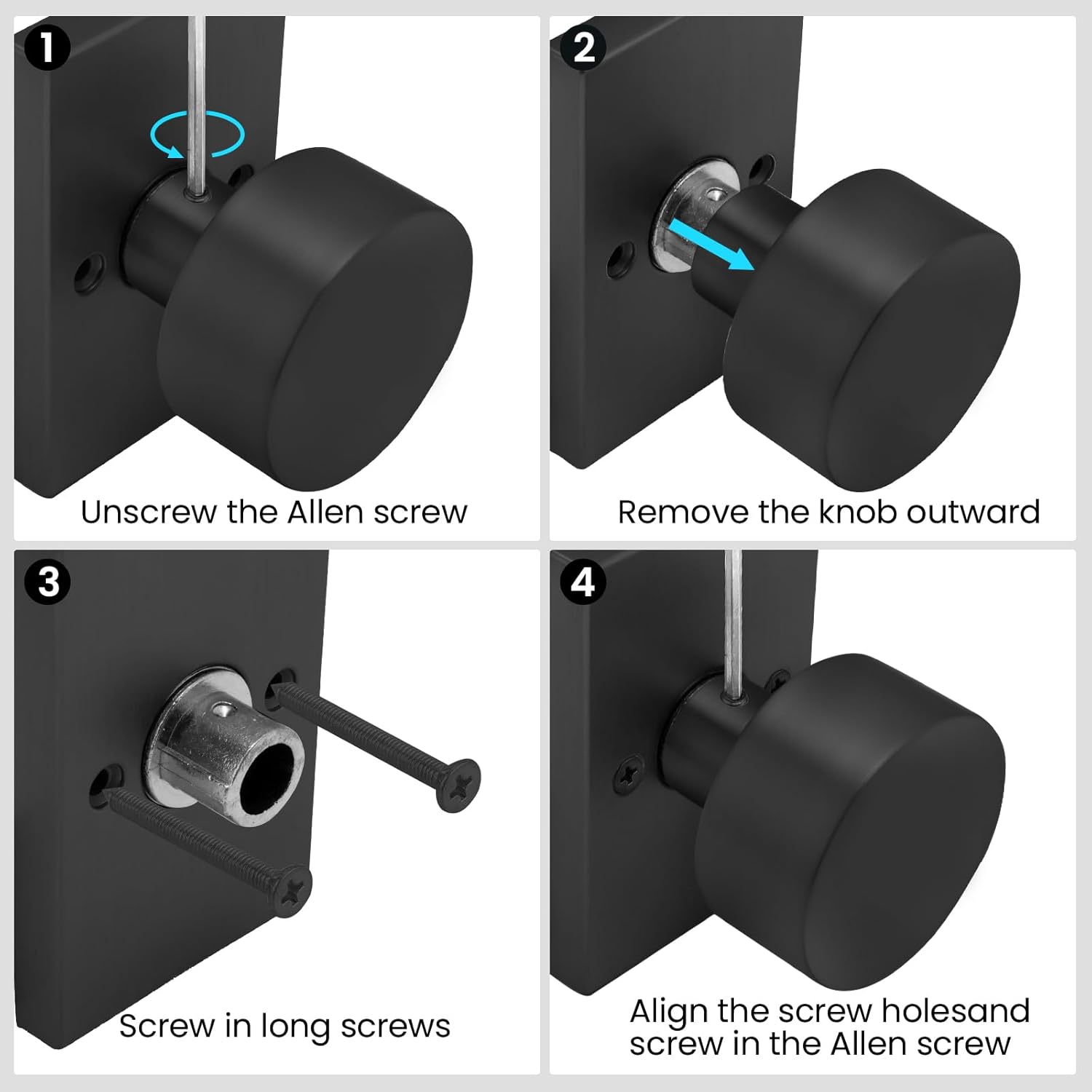 Matte Black Door Knobs Interior Passage, Zinc-Alloy Interior Door Knobs, Heavy Duty Black Door Knob for Closet,Hallway, 2 Pack