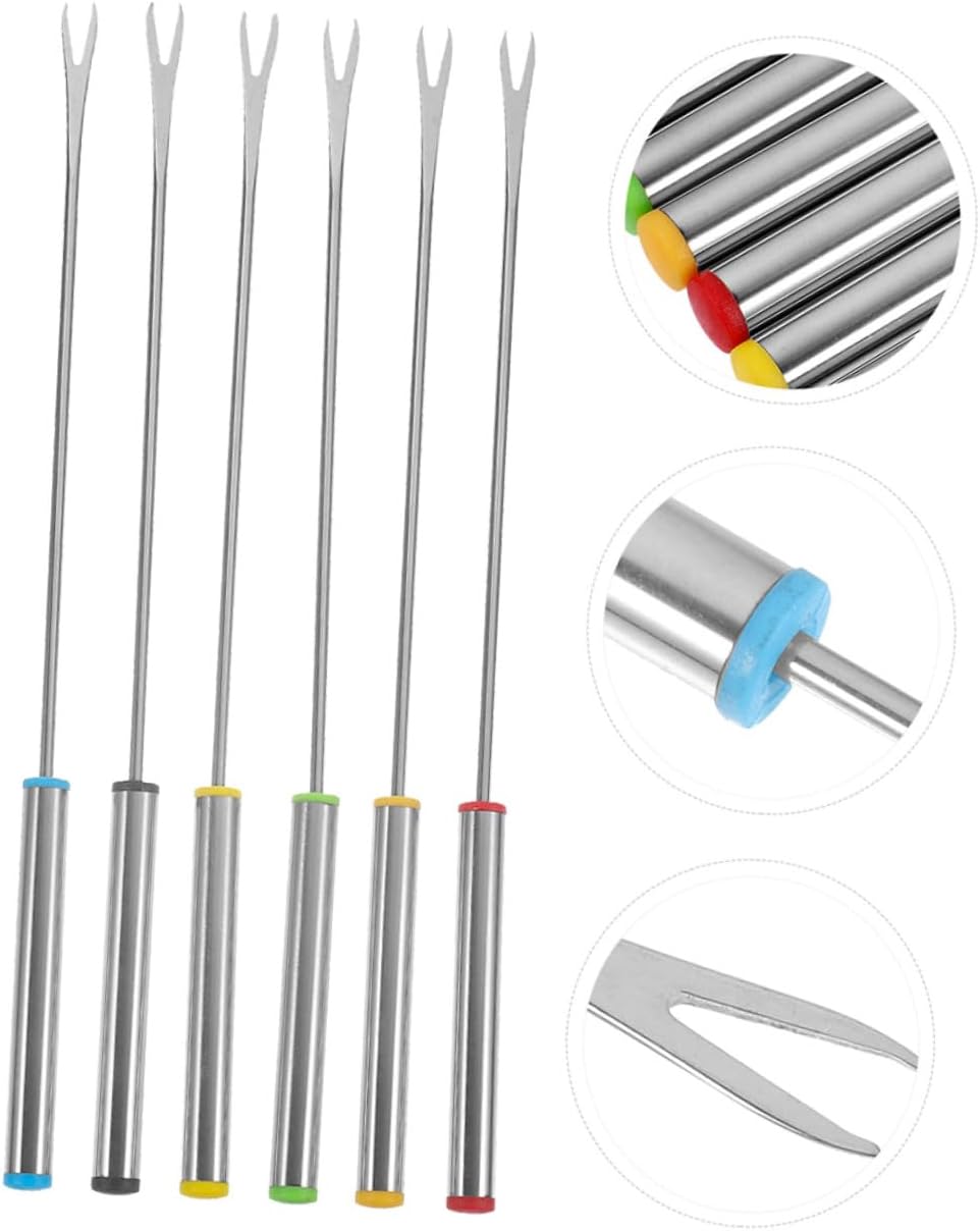 KICHOUSE 18pcs Stainless Steel Fondue Forks and Barbecue Roasting Sticks Color-coded Dessert Serving Skewers Heat-resistant for Chocolate Cheese Fondue Picnic and Grill