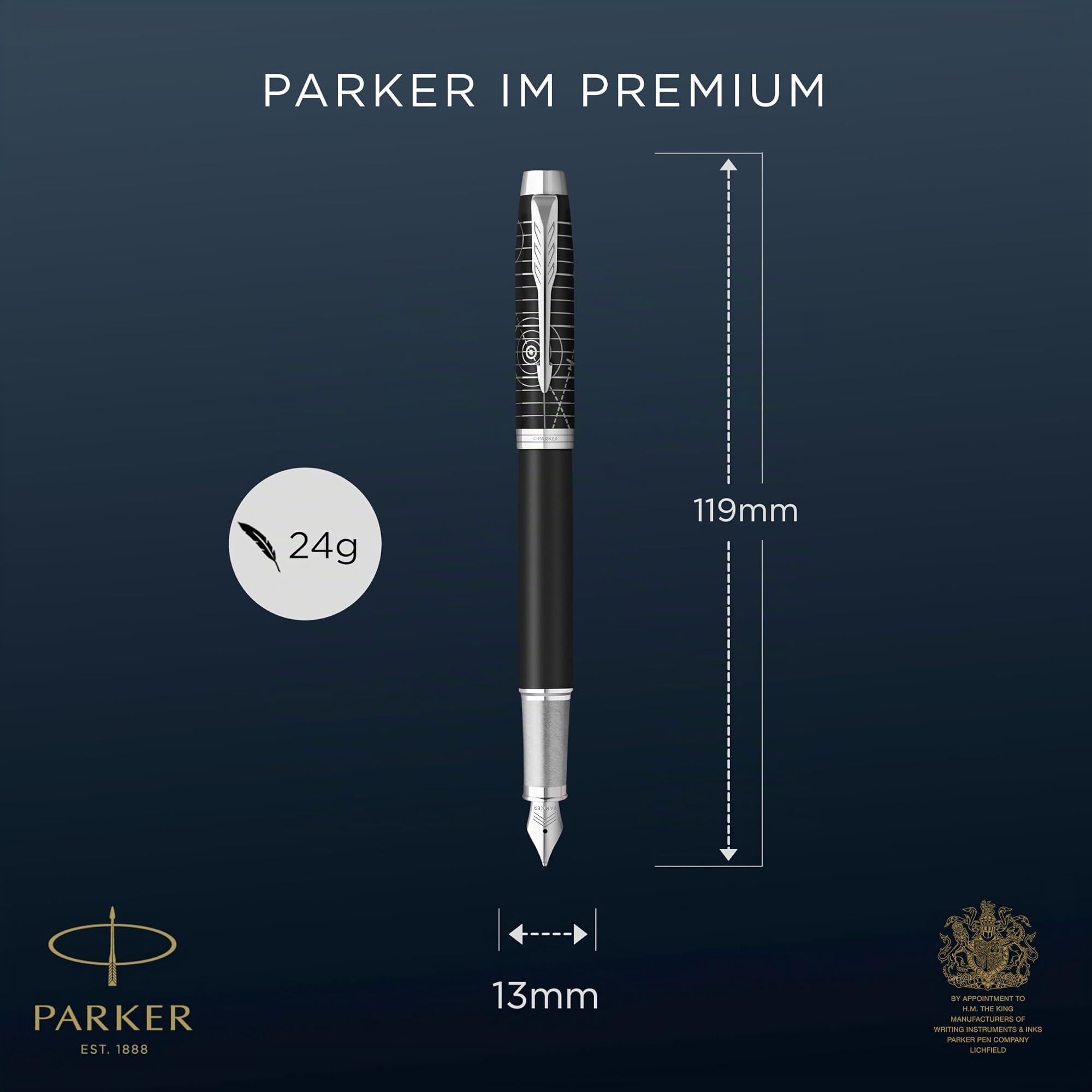 Parker IM Premium Pluma estilográfica | Colección Legacy of Flight | Acabado cromado | Plumín fino | Tinta azul | Caja de regalo