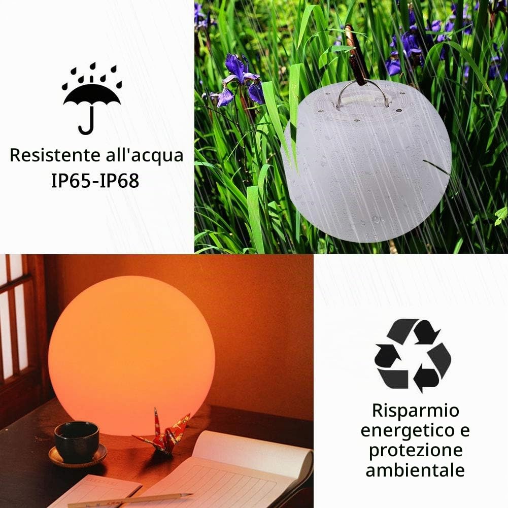 Garosa Luce a Sfera LED Ricaricabile con Telecomando e Controllo Tattile, 16 Colori RGB, Illuminazione Decorativa per Interni, Lampada da Tavolo Moderna, Ideale per Feste e Relax