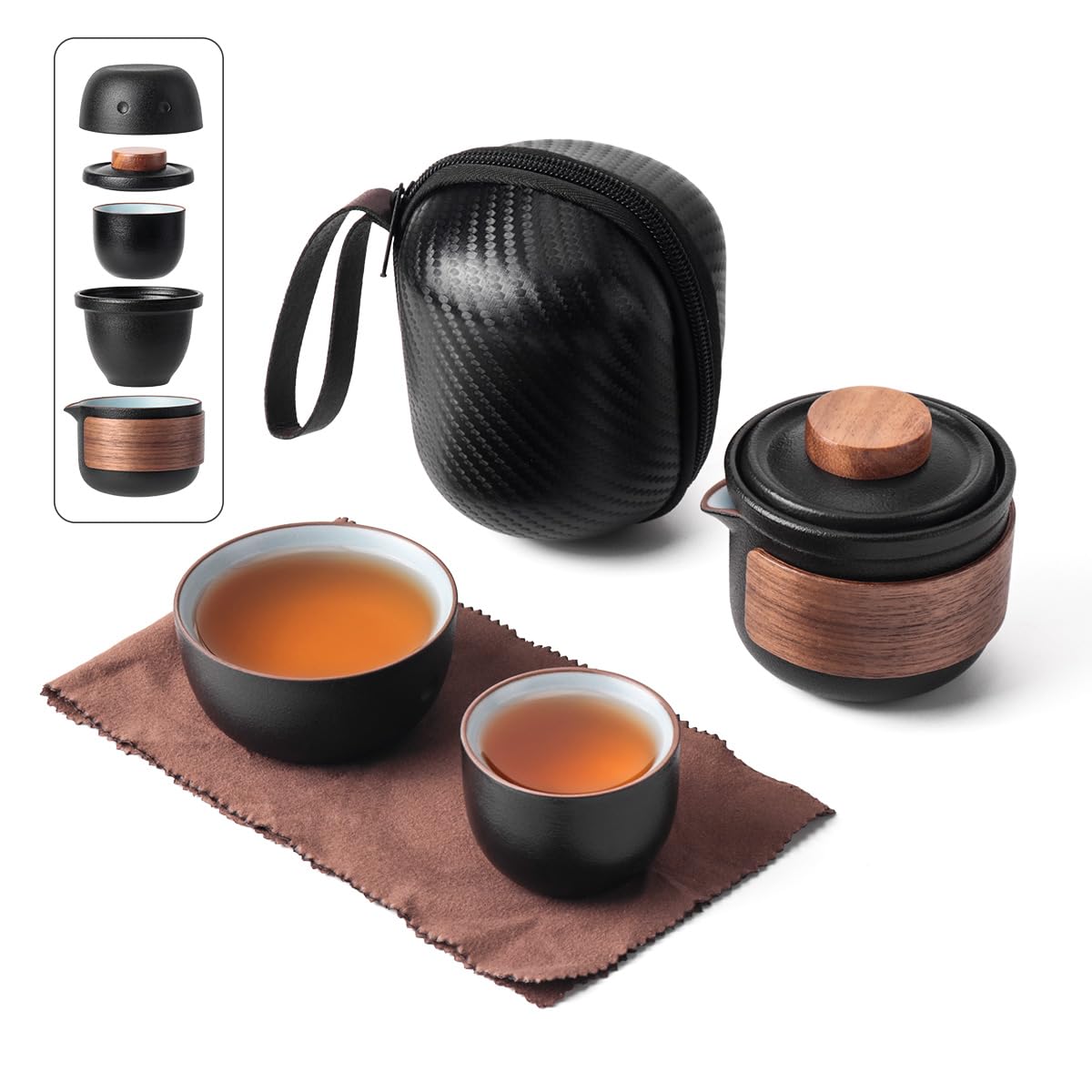 Mini Travel Ceramic Tea Pot Set Chinese Kung Fu Teapot, 1 Pot 2 Cups Cute Penguin Design Porcelain Teacup with Tea Infuser and Portable Bag for Home Outdoor Picnic Hotel