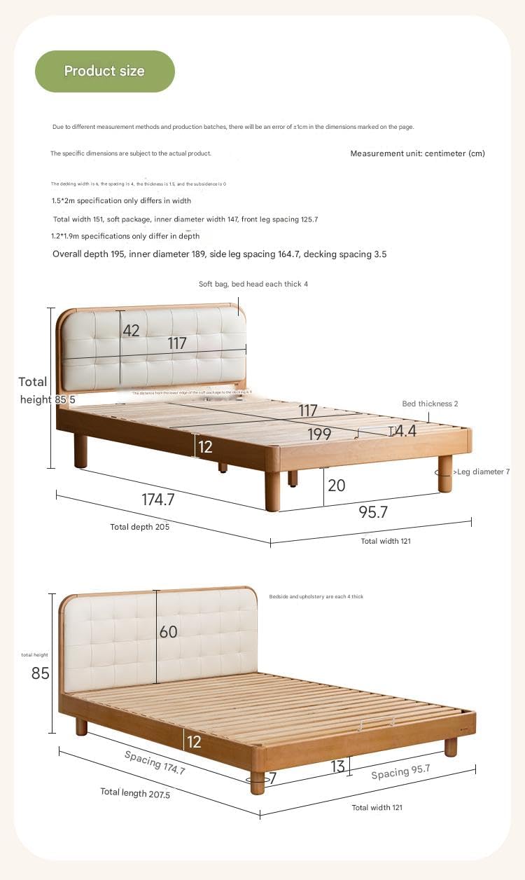 GVAwood Oak, Rubberwood Solid Wood Montessori Children's Bed — Soft Upholstered Bed US Size -Three Quarter 48" x 75" (122 x 190 cm) / Natural Wood Color Beech Children Bed + Bedside Table