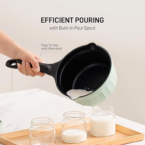 Miniatura 6 de BUYDEEM Sartén antiadherente de aluminio fundido, sartén de leche de calor rápido y uniforme con tapa de vidrio, compatible con todas las estufas,