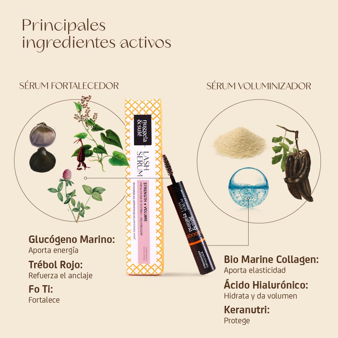 Nuggela & Sulé Lash Serum. Sérum de Pestañas de Doble Acción: Fortalecedor y Voluminizador. Con Extracto de FO-TI. Demostrado Mediante Estudio Clínico. 5 ml + 5 ml