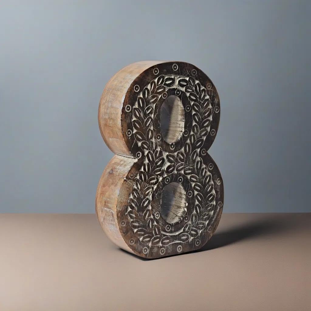 Handmade Eco-Friendly Wall Mount & Table Top Decor Gray Antique 8 Wooden Number