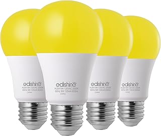 EDISHINE Dusk to Dawn Light Bulbs Outdoor, 2000K Amber Glow Outdoor LED Light Bulb, Automatic On/Off, Yellow Light Bulb, 600LM Bugs Light Bulb, 9W(60W Equivalent), E26 Base, 4 Pack, UL Listed