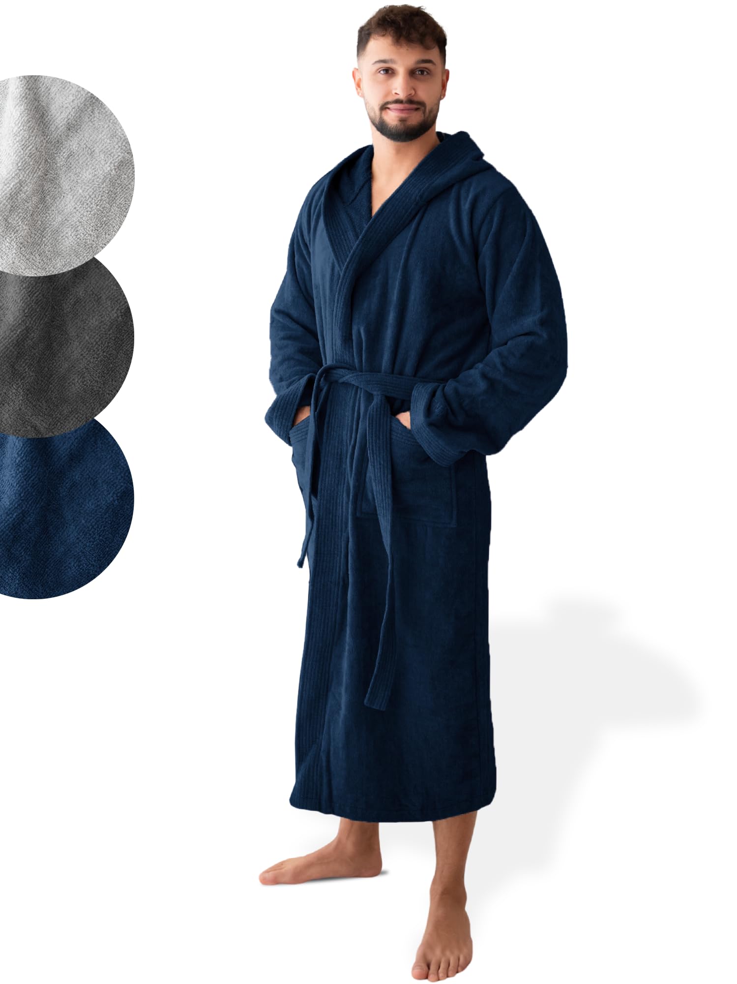 SIEGENTHAL® Herren Bademantel Frottee Velour 100% Baumwolle mit Kapuze Weich M bis XXL – Kuscheliger Bademantel, Soft, Waschbar, Komfortabel, Hohe Qualität