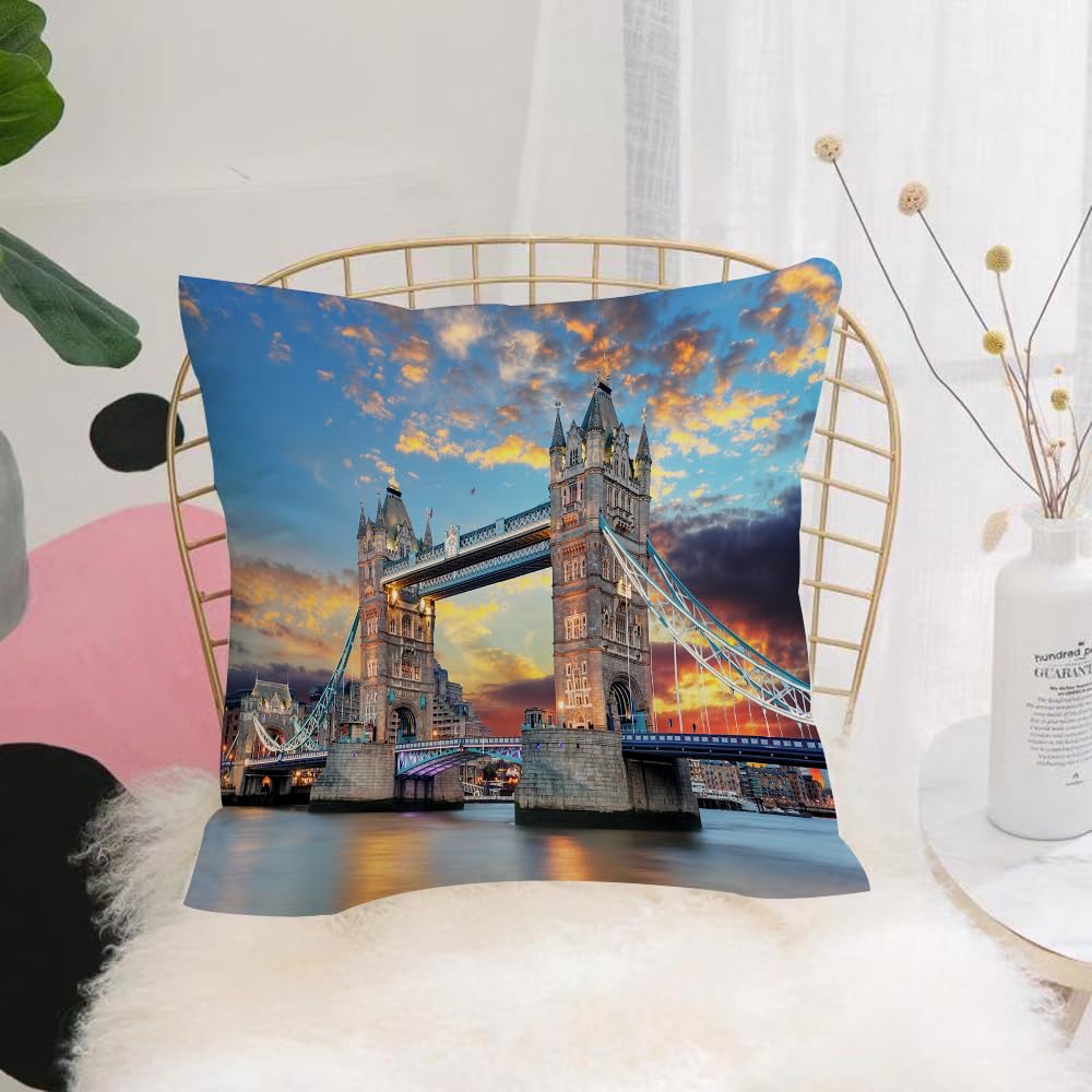 HYOSXW Cushion Cover,Throw Pillow Case Home Decorative for Living Room Bedroom Sofa Chair 16X16 Inch,London, View of Tower Bridge at Thames dramatic sunset,Pillowcase 40X40cm