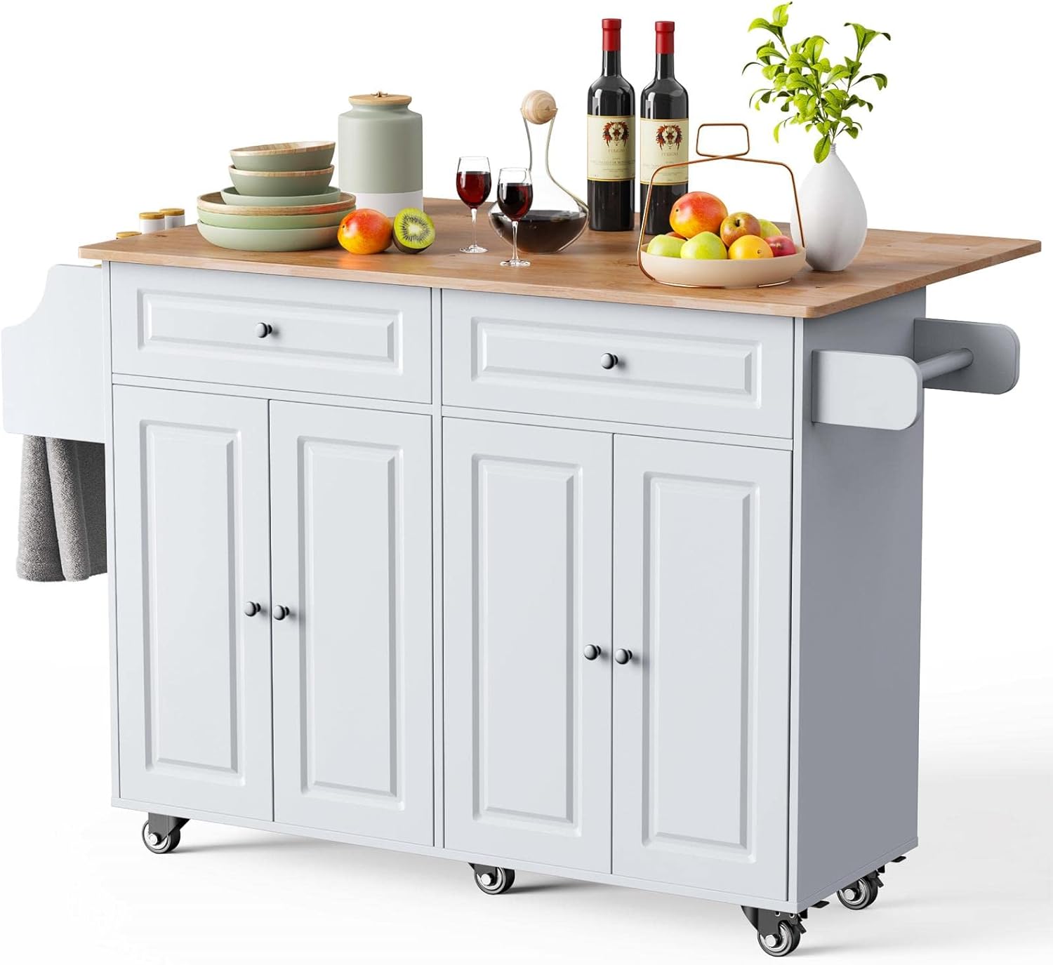 Kitchen Island with Storage, Kitchen Cart on 5 Universal