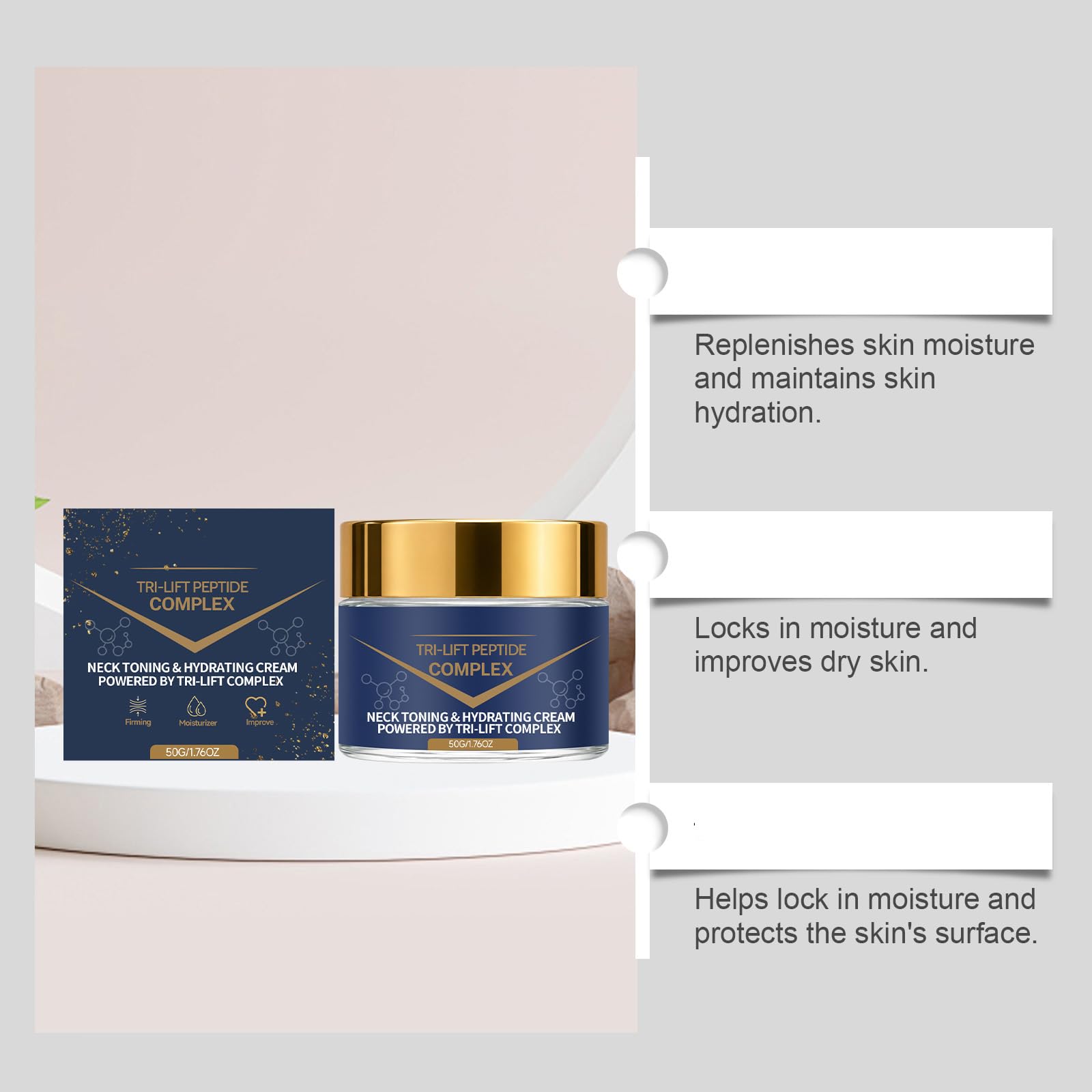Crema reafirmante para el cuello Tri-Lift con péptidos: hidratante antiedad con péptidos para líneas de expresión y flacidez, cremas suaves para el cuello y el escote que reafirman y tonifican. (6pcs)