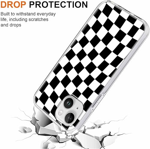 Miniatura 5 de Paquete de 2 fundas de teléfono con diseño a cuadros para iPhone 1314 de 6.1 pulgadas, diseño de cuadrícula transparente, funda de silicona suave