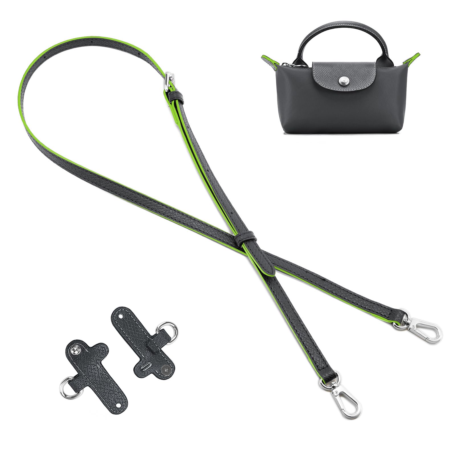 DEVPSISR Leather Strap Suitable for Longchamp Handbag,Crossbody Adjustable Shoulder Strap Conversion Kit,Graphite Gray silver-image-41