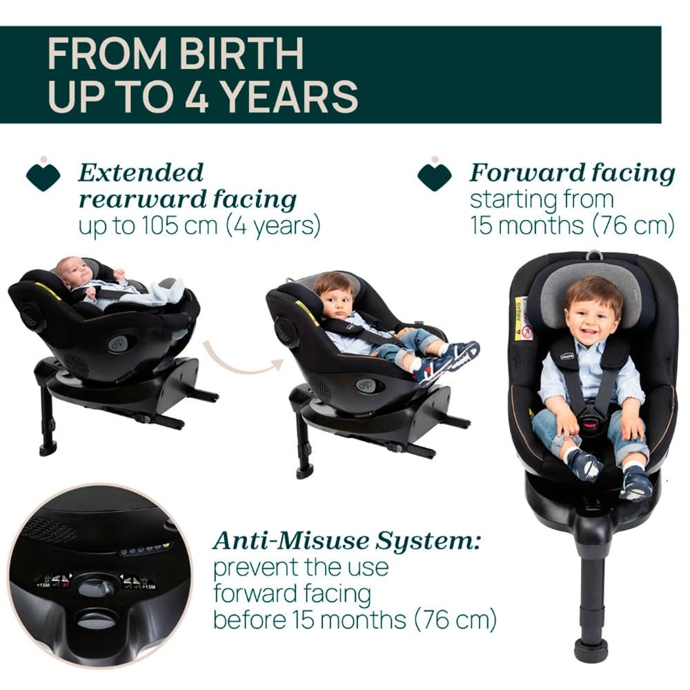 Chicco Seat105, I-size, Fotelik Samochodowy z Homologacją ECE R129/03, Obrotowy 360°, Regulacja w 6 pozycjach, Szybki i Łatwy Montaż, w Zestawie Wkładka Redukcyjna, 40-105 cm, Grupa 0/1, od 0 do 4 lat