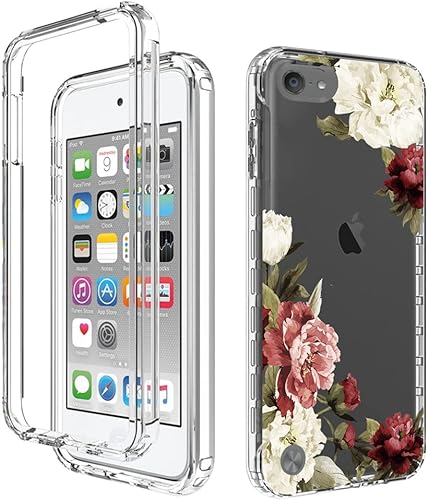 Miniatura 6 de Funda para iPod Touch 6/Touch 5/Touch 7 con protector de pantalla de vidrio templado, bonito patrón floral transparente, funda protectora de cuerpo