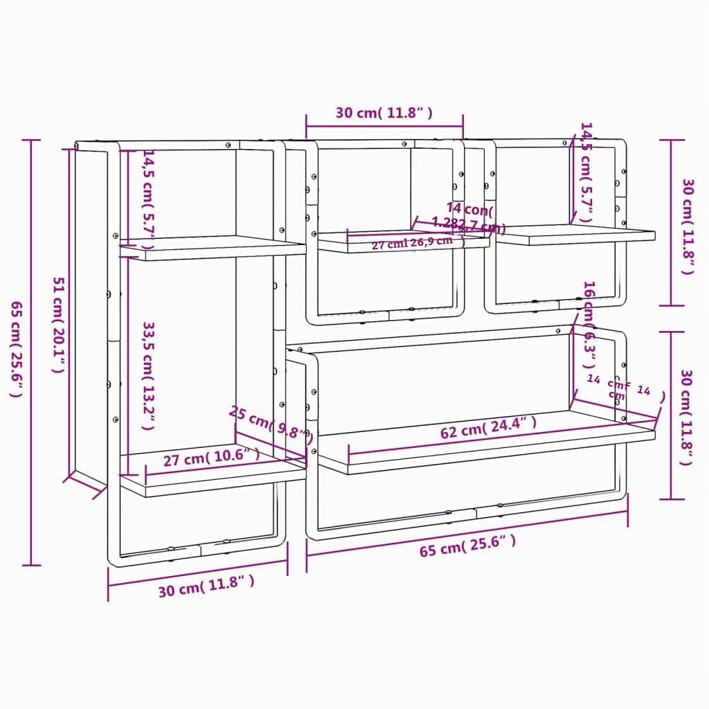 vidaXL 4-TLG. Wandregal-Set mit Stangen Sonoma-Eiche Holzwerkstoff