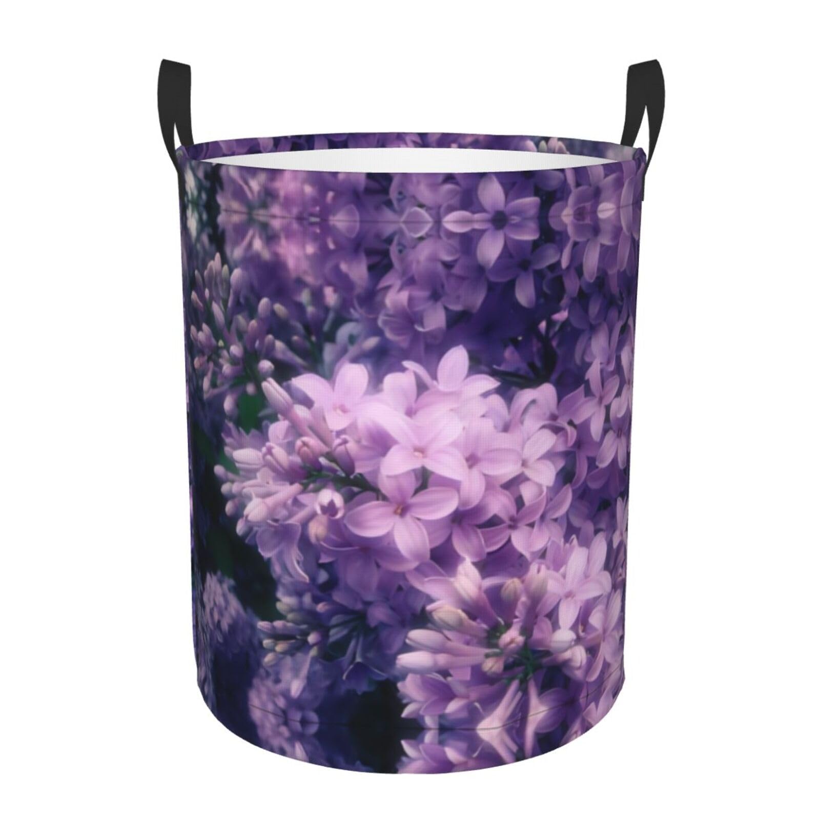 S Circular Hamper Blooming Purple Flowers Print Storage Basket for Home