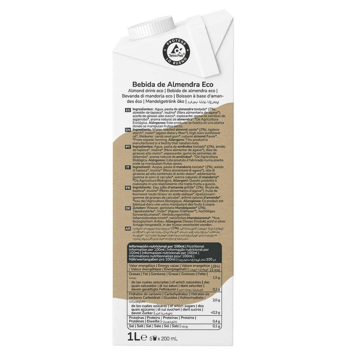PLANETA HUERTO | Pack 6x Bebida de Almendra Ecológica 1L, 100% Vegetal, Sin Lactosa, Con Grasas Saludables, Fuente de Fibra - Bebida de Avena Ideal para Veganos, Desayunos, Batidos y Cocina Natural