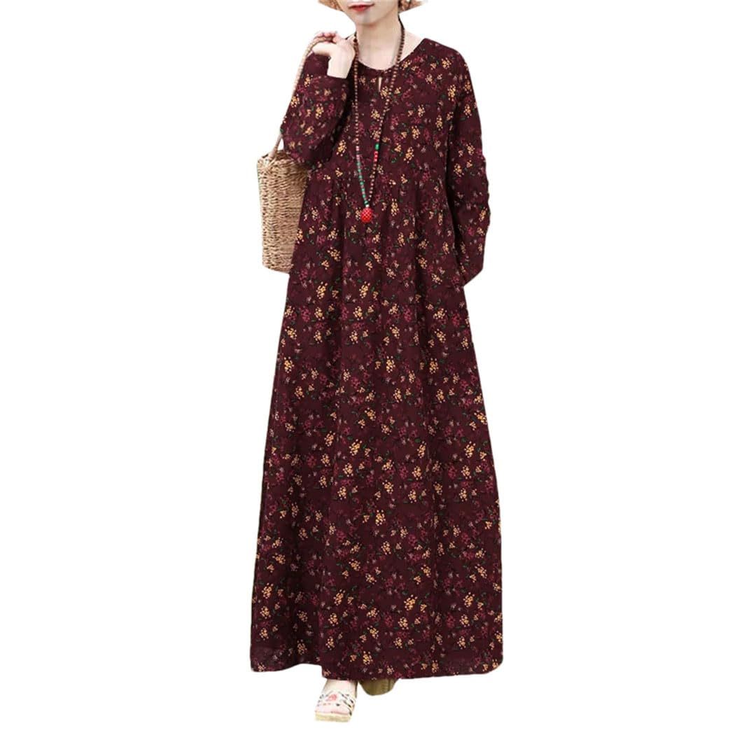 Damska sukienka vintage szlafrok Femme długi rękaw kwiatowy nadruk świąteczna długa sukienka Vestido