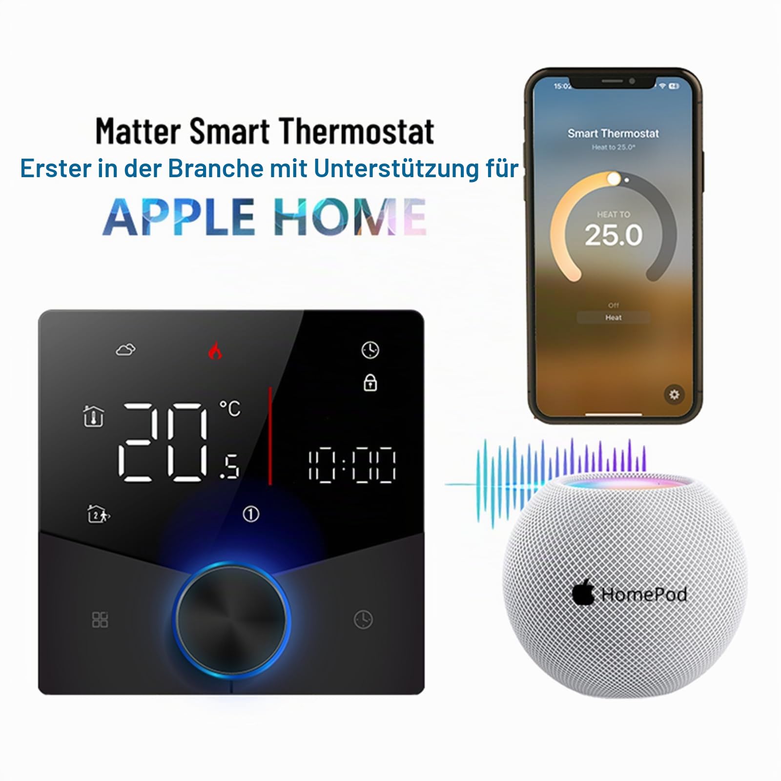 Matter Thermostat Elektro-Fußbodenheizung Alexa Google Home | Smarter Matter Regler für elektrische Fußbodenheizung, kompatibel mit Alexa, Google Home und HomeKit