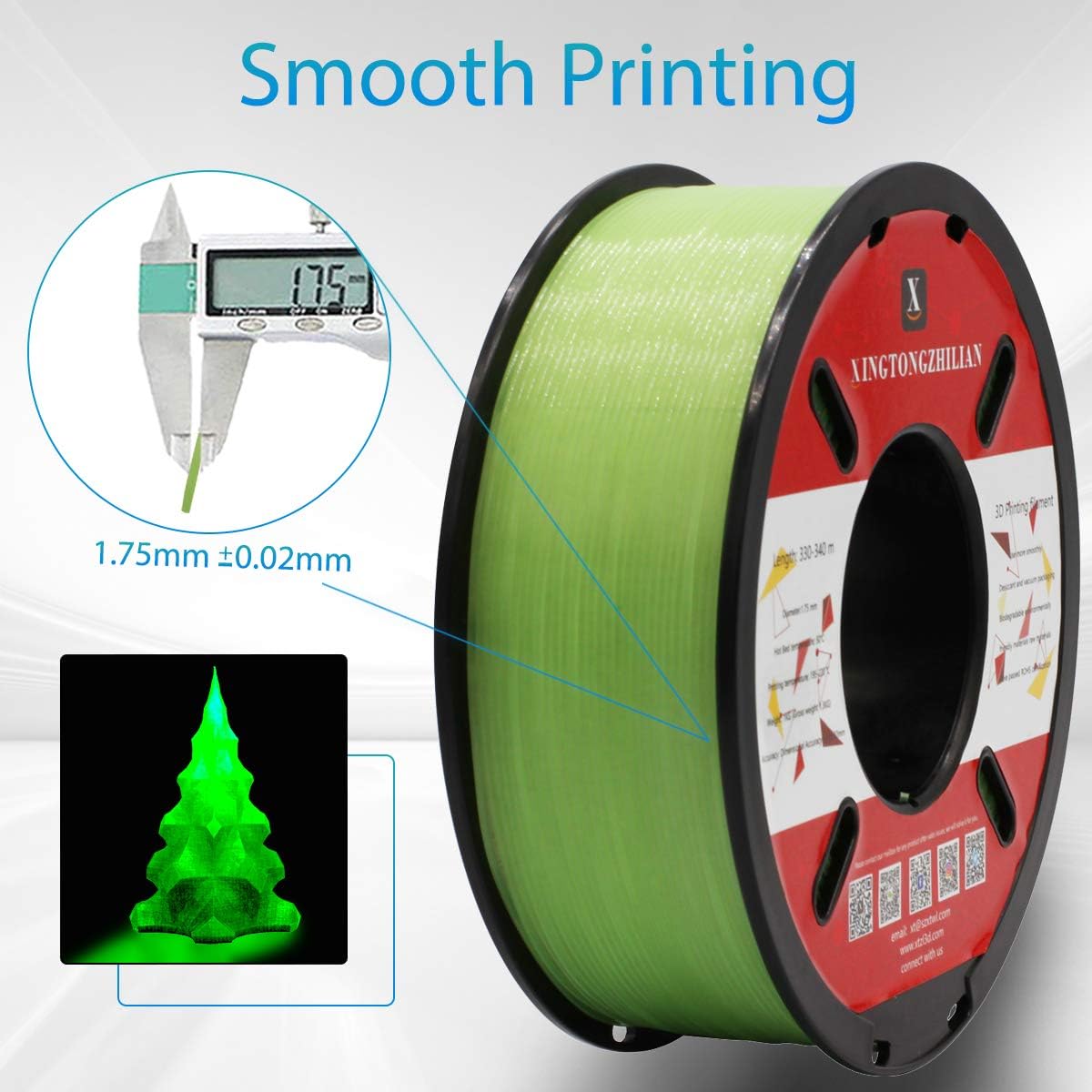 PLA 3D Printer Filament 1.75mm Printing Material Upgrade Version for 3D Printers Pens Accuracy +/- 0.02 mm Green Noctilucent 1kg/Spool