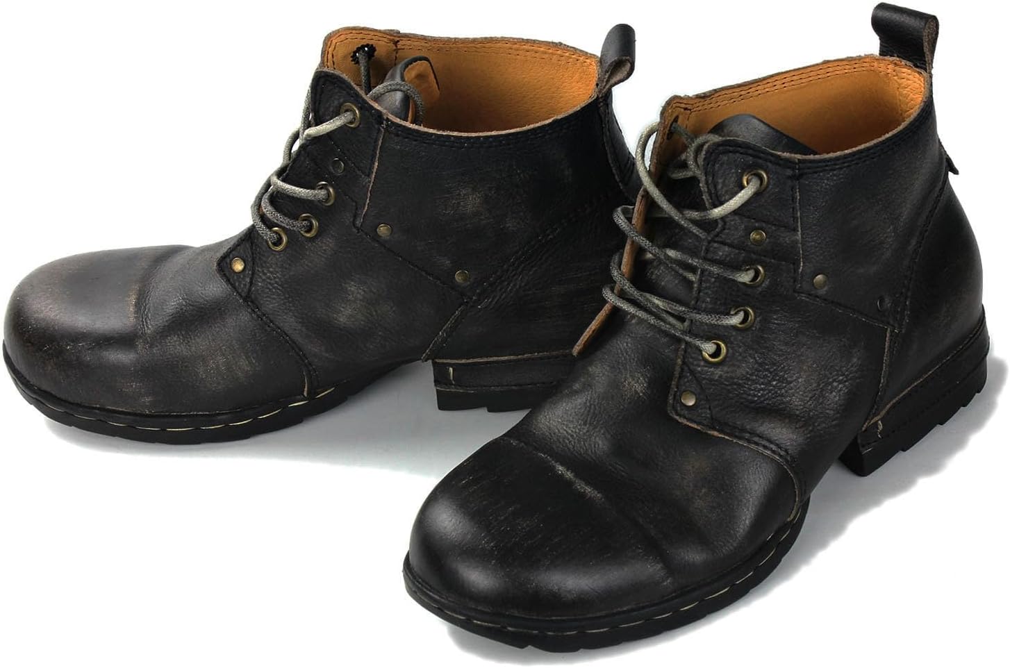 OSSTONE Moto Boots for Men Fashion lace-up Leather Chukka Boots Casual Shoes Metal Cleats OS-6015-3-A-US-R Metal Black - Image 6