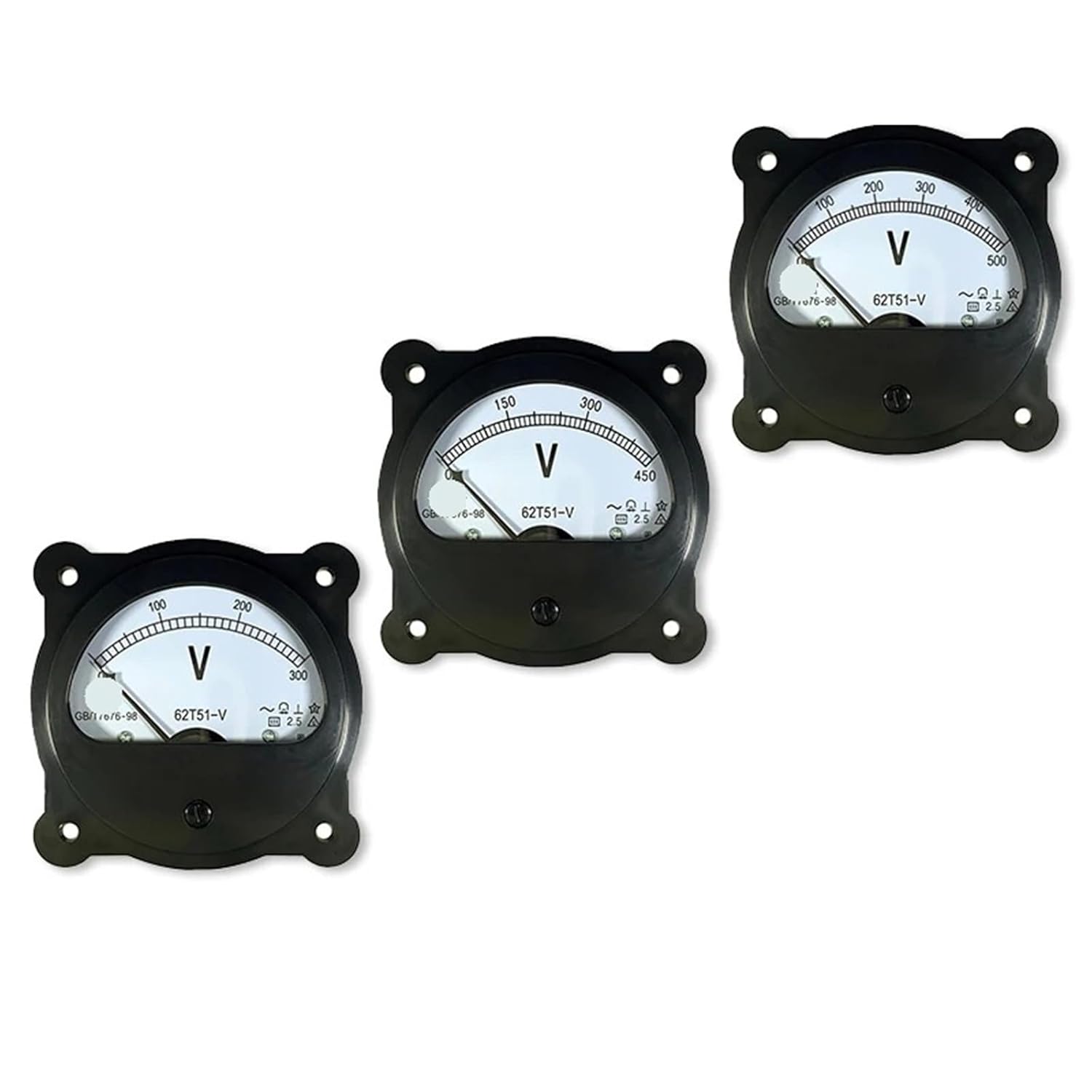 62T51 AC Voltmeter Meter 50/450-500/600VZ 45-55HZ 380/220V Black Circular Pointer 1Pcs(AC 600V)