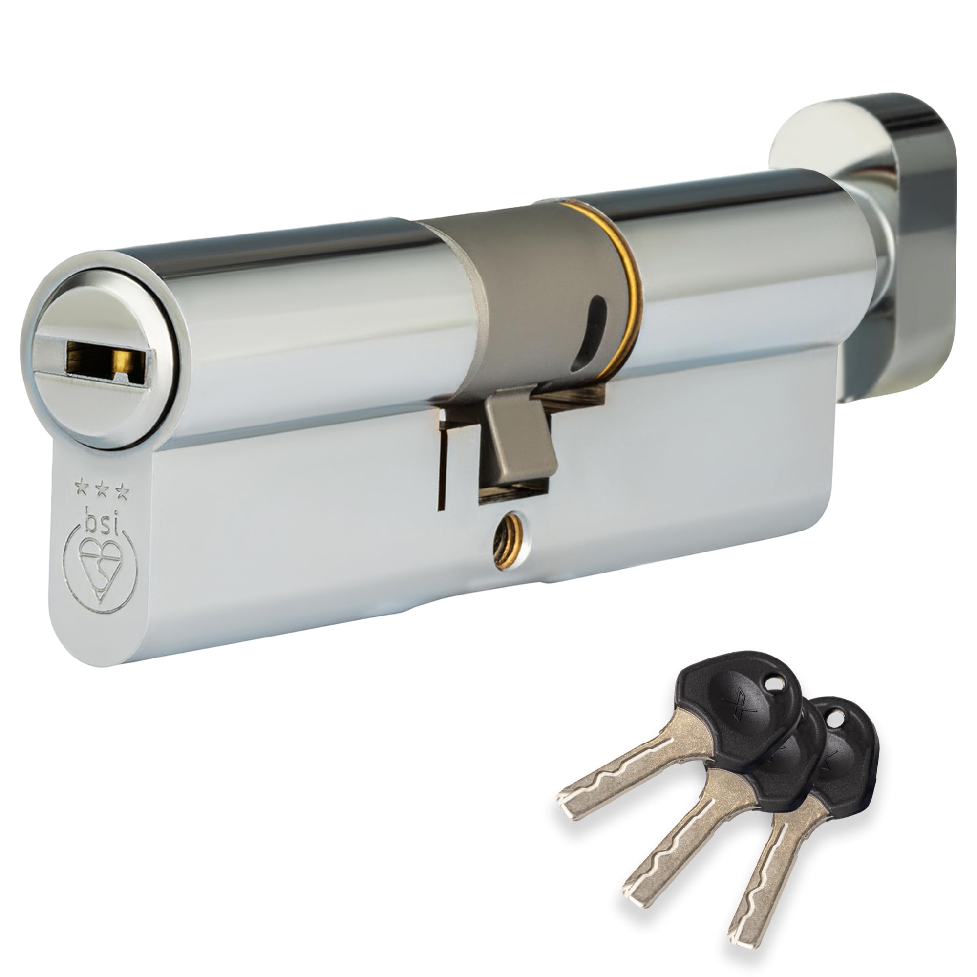 XFORT COLOSSUS | Cylindre avec Bouton Européen 3 Étoiles Chrome Poli 50EX/40T (90 mm), Barillet Anti-Casse de Norme TS007, Verrou de Porte d’Entrée uPVC.