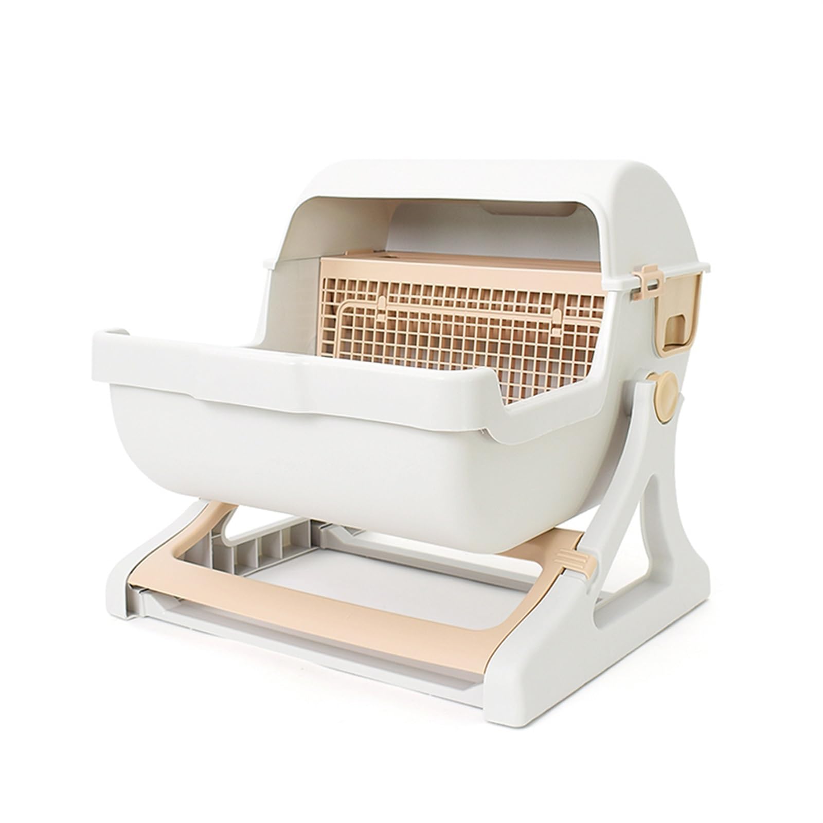 Exclusivo para Gatos y Perros Bandeja de Arena for Gatos Grande, semicerrada, semiautomática, basculante, Suministros for Mascotas, fácil Limpiar para Interiores(Beige)