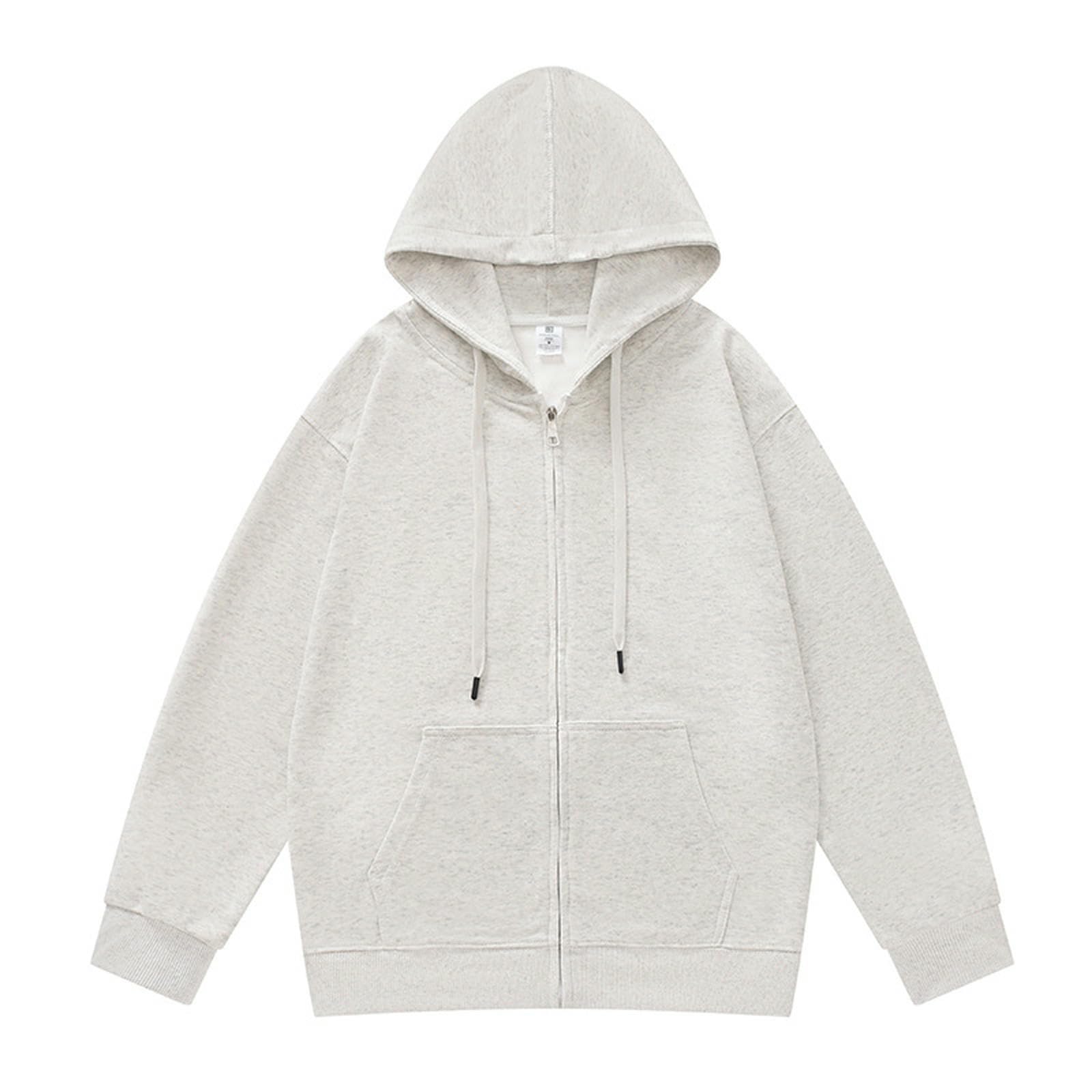 Bluza damska Hua Cotton Full Zip Hoodie z długim rękawem stringi -bluza z kapturem z kieszeniami-szary-konopny-M (100-115 Jin)