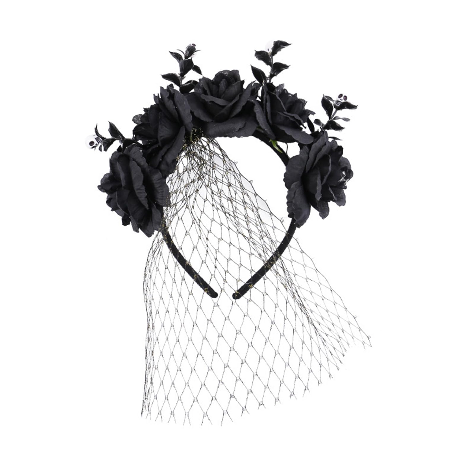 Kalttoy Halloween Hair Accessory with Rose Flower and Veil Adjustable Size Headband Elastic Hairband Accessory for Party Wear Halloween Party Headwears