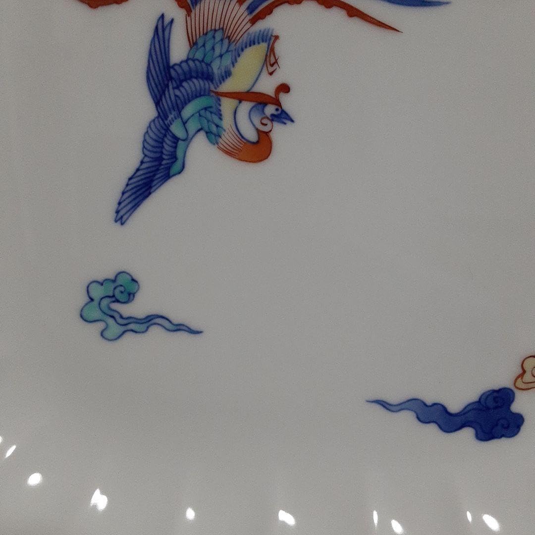 十五代 辻常陸 染錦瑞雲鳳凰文菊型盛皿　角皿　未使用保管品　辻清磁社 辻家 盛皿 十五代 辻常陸 染錦瑞雲鳳凰文菊型