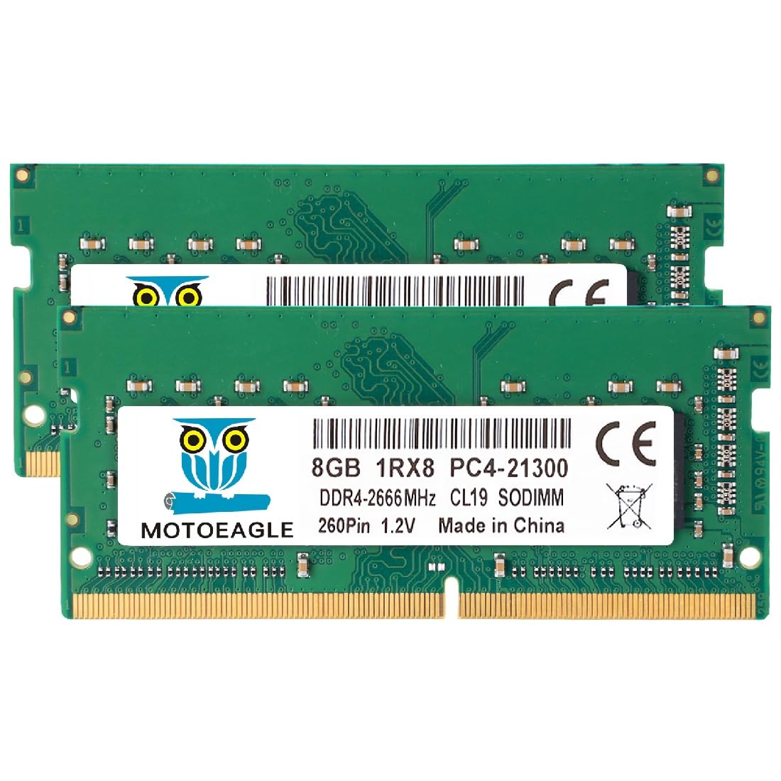 Módulo de memoria RAM para portátil SO-DIMM 16GB (2X8GB) DDR4 2666MHz PC4-21300 (PC4-2666V) 1RX8 CL19 SODIMM 1.2V 260-Pin Non-ECC SO-DIMM
