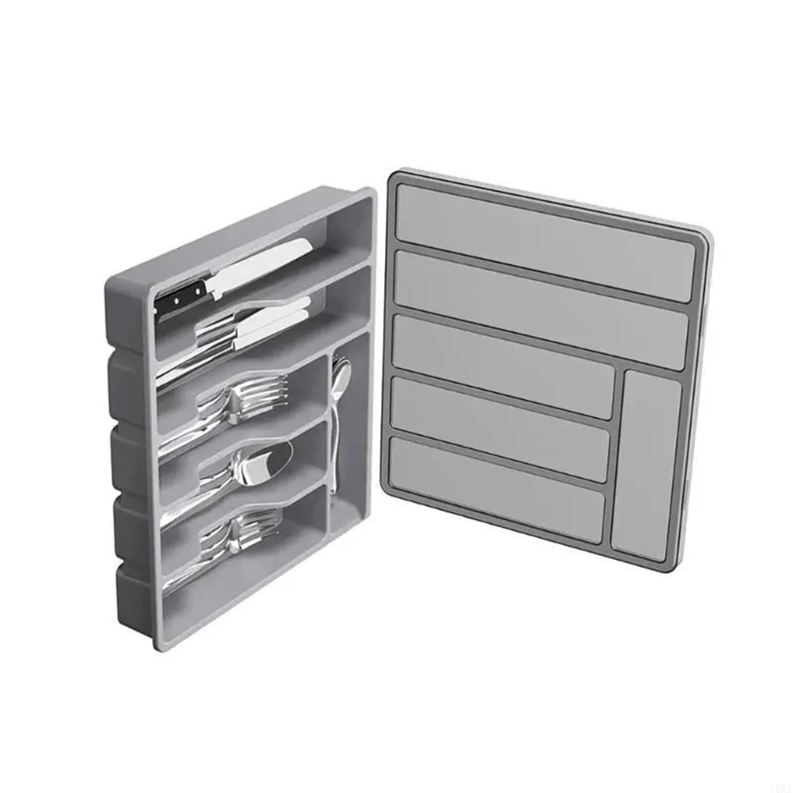 Cubertero Cajon Organizador de cajones for cubiertos, versátil, con tapa(Grey)