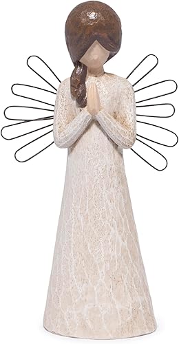 Miniatura 10 de Hodao Figura de ángel de Navidad, figuras de resina rezando para decoraciones navideñas de interior, adornos de mesa de estilo tallado en madera,