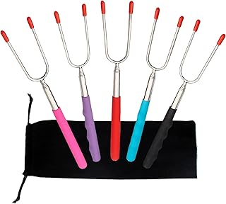 Barbecue Forks, 5pcs Retractable Toasting Fork Extendable 34" Roasting Camping Fork with Plastic Handle, Extendable Marshmallow Roasting Sticks for Campfire Camping BBQ Party Picnic Meal