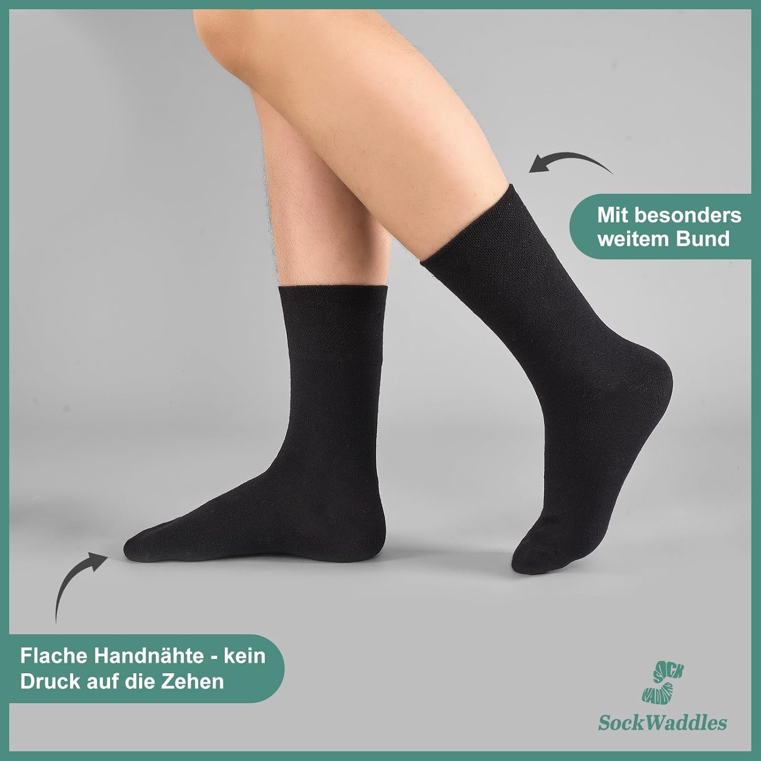 SockWaddles SockWaddles 6 Pairs of Diabetic Socks without Elastic Waistband and Without Seam, 97% Cotton, Diabetic Socks with Comfort Wai in use