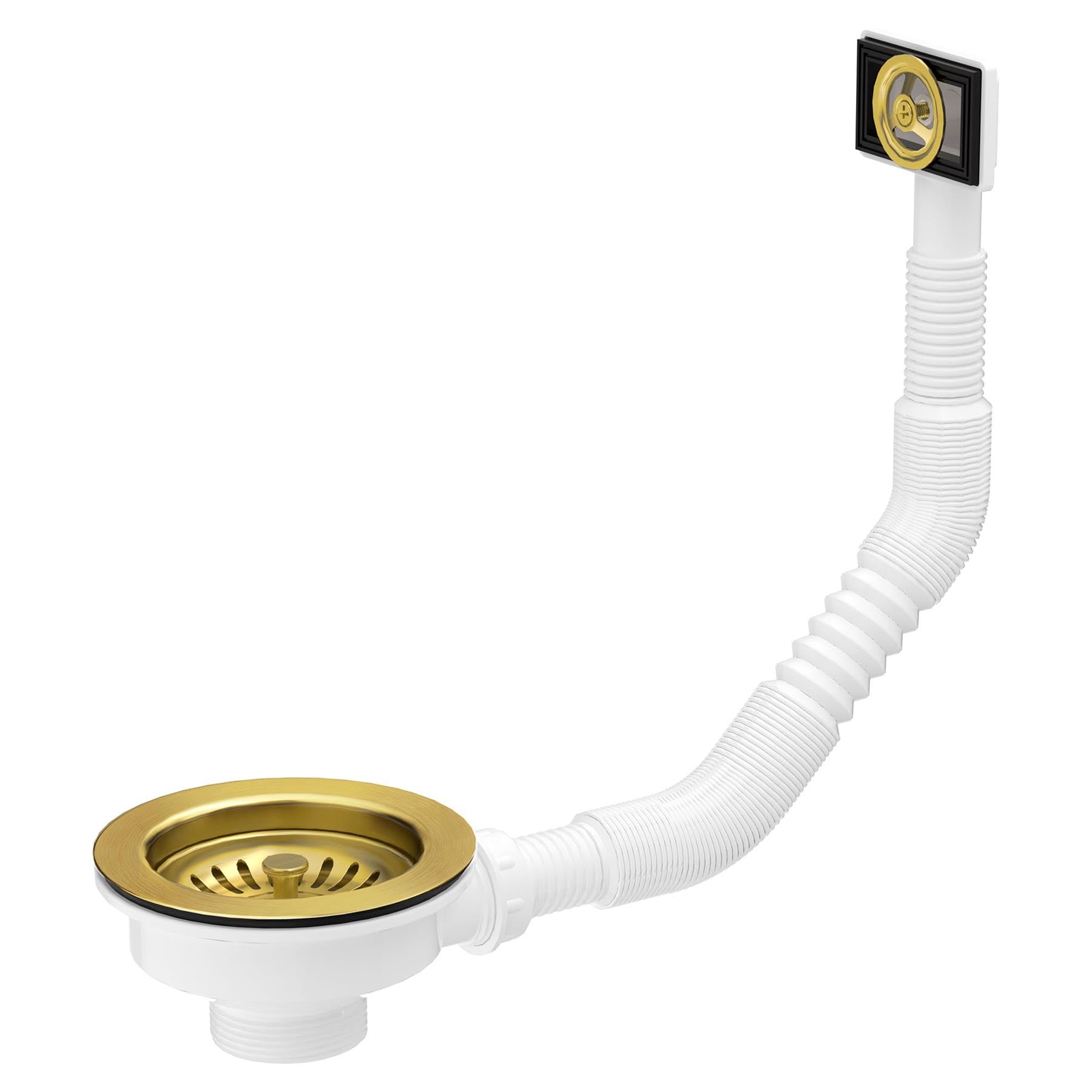 Kitchen Sink Waste Brushed Brass 90mm With Strainer Basket And Overflow