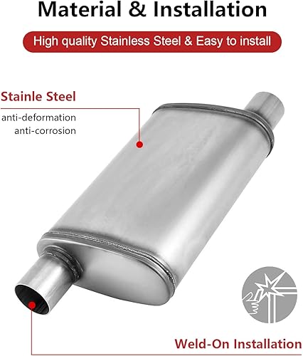 Miniatura 6 de Silenciador universal de escape de 2.5 pulgadas, silenciador de 2.5 pulgadas, resonador de silenciador de carrera de rendimiento recto con acero