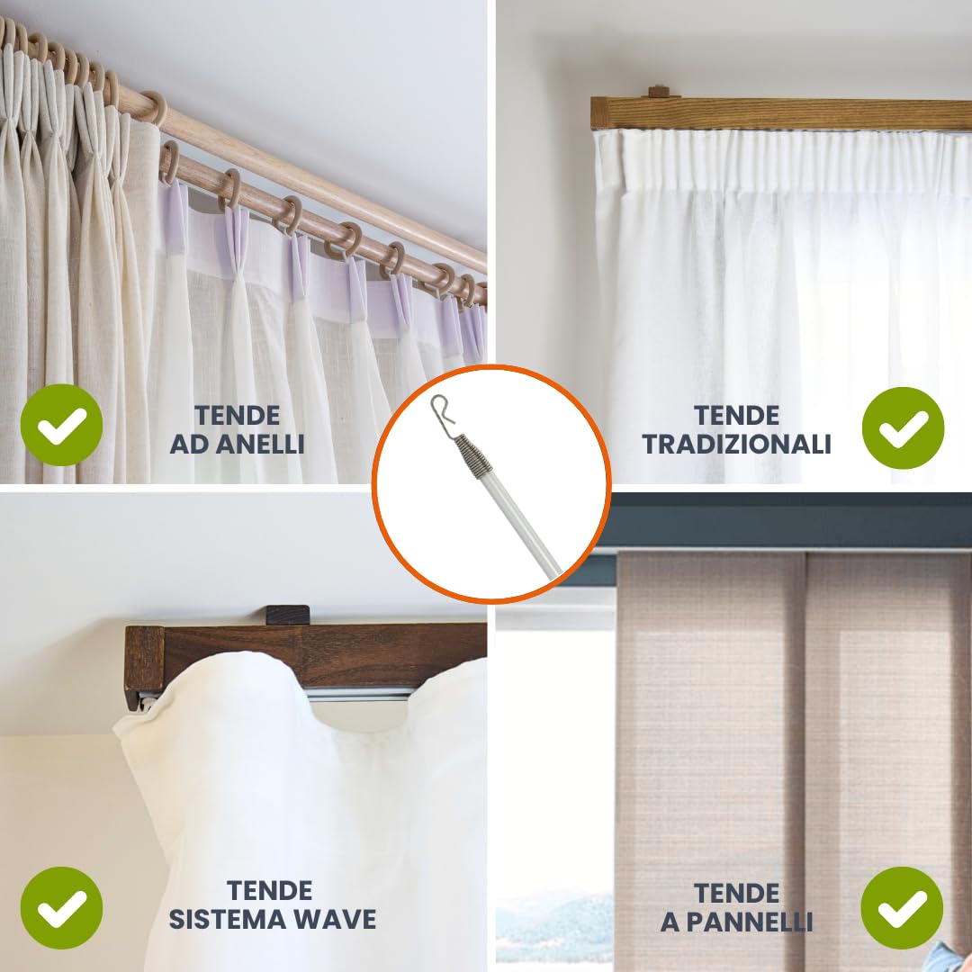 TENDAGGIMANIA Asta Tiratenda Trasparente 150 CM per Tende da Interno - Frustino in Plexiglas con Gancio