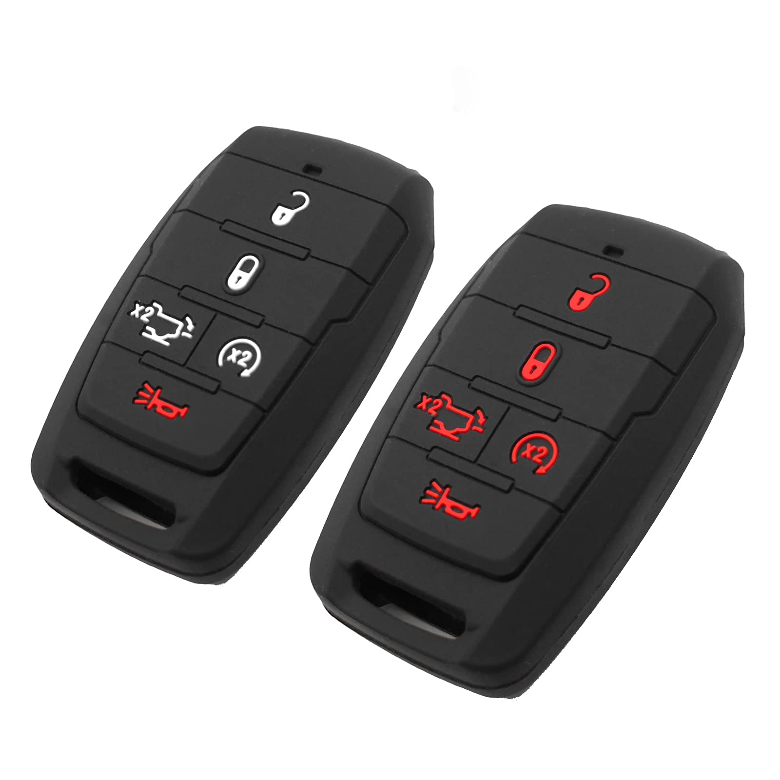 Silicone Key Fob Cover Fit for Ram 1500 Smart 5 Buttons with Tailgate | Car Accessories | Remote Key Protection Case - Black & Black/Red