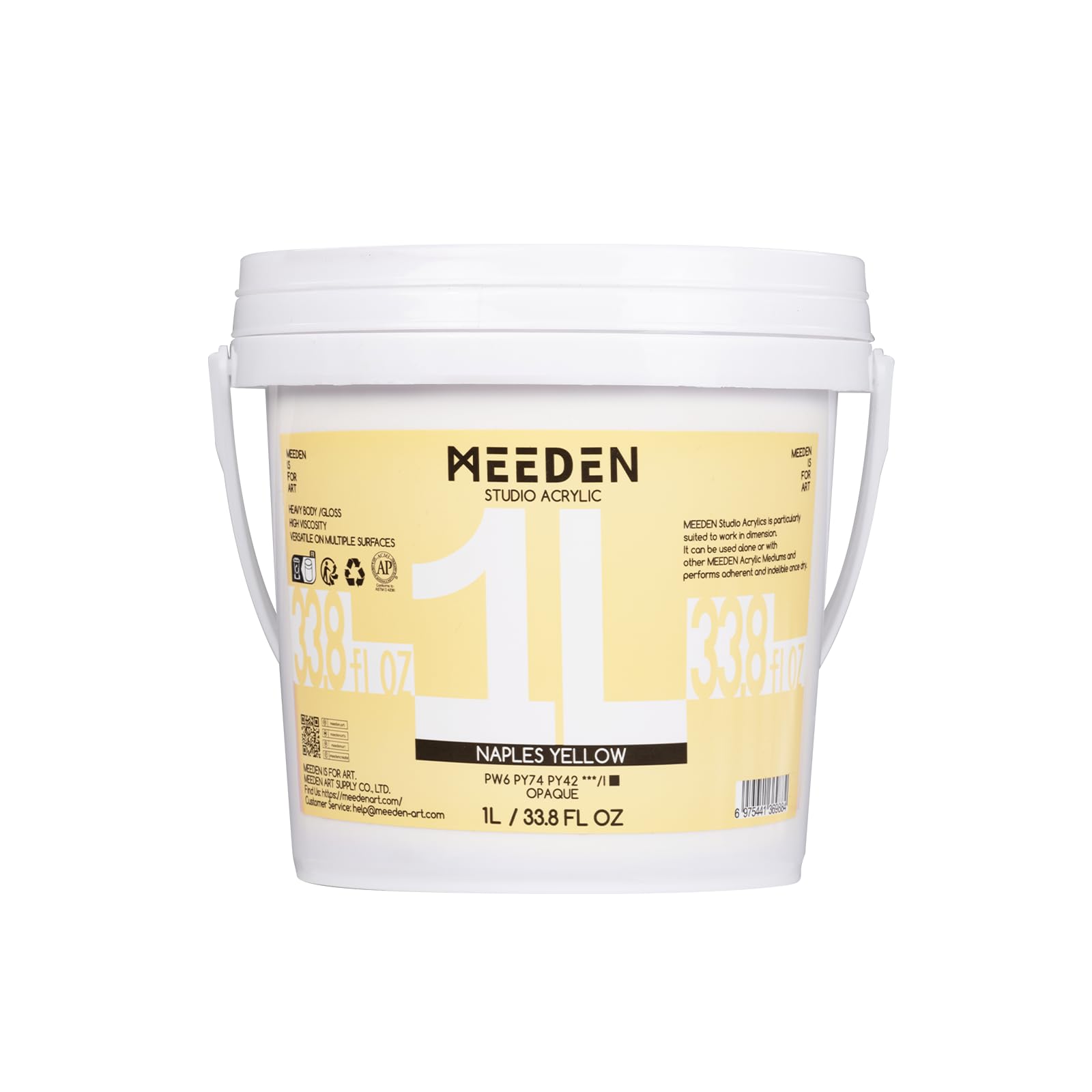 MEEDEN Naples Yellow Acrylic Paint: 1 L /33.8 oz Heavy Body Gloss Non-Toxic - Professional Art Paints for Canvas, Wood, Craft Painting