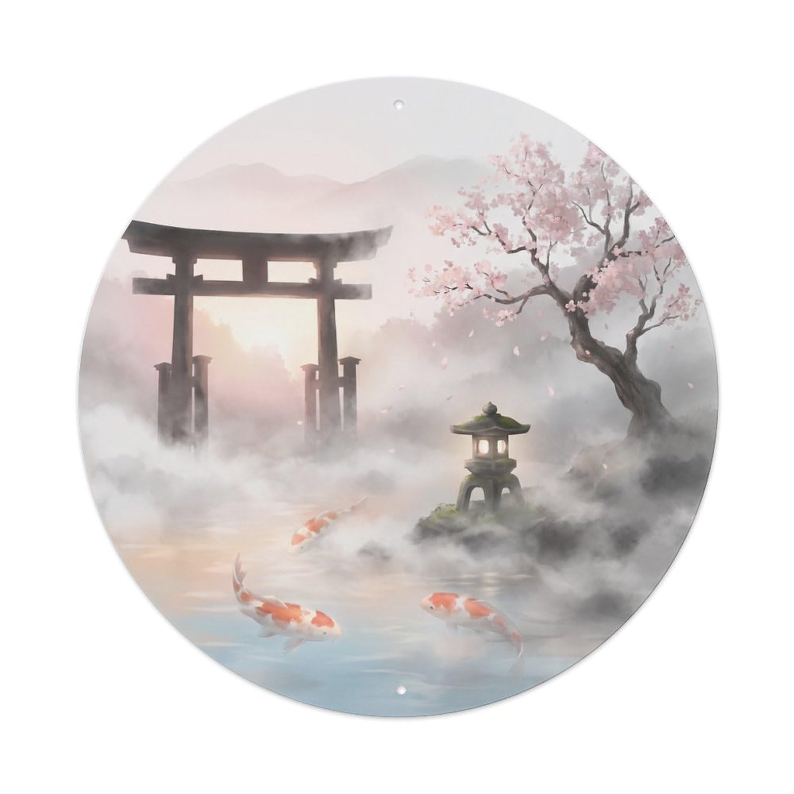 Galvaxio Style Japanese Koi Fish Dawn Mist Rising Fog Metal Tin Sign