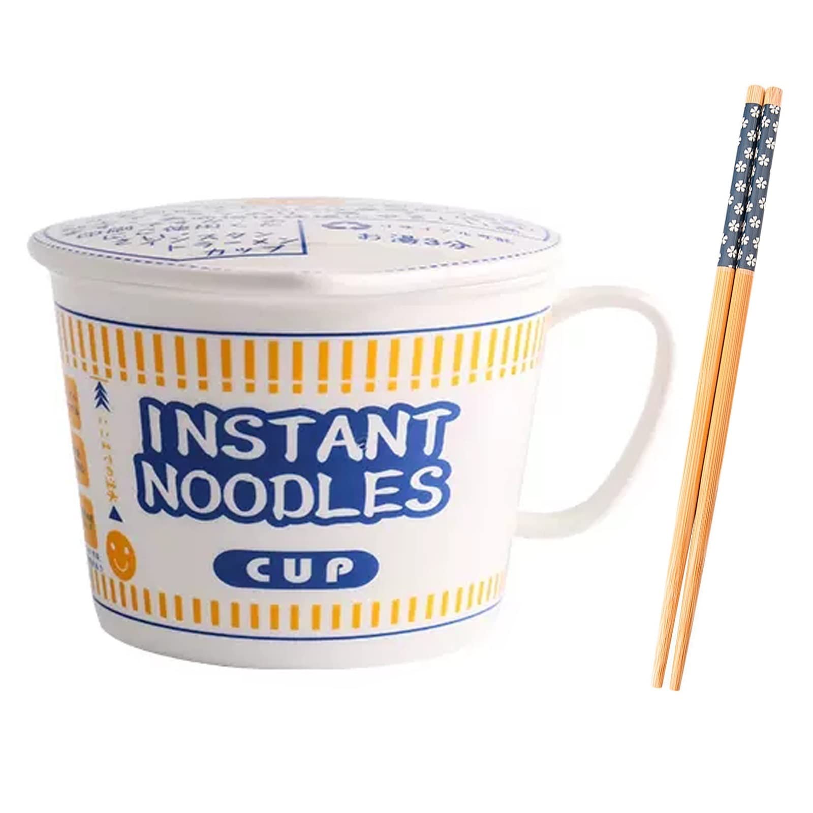 Hanghaijia Japanese Instant Noodles Cup Ramen Ceramic Bowl Set,with Lid Deep Soup Bowl Household Cereal Tableware (Color : Blue, Size : M)