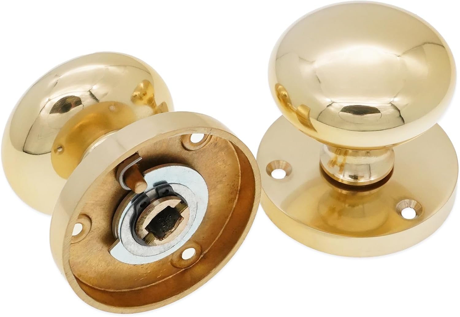 Infinity Decor Polished Brass Victorian Round MORTICE Door KNOBS Pair Pull Latch Handles Set Heavy Sprung Solid Brass