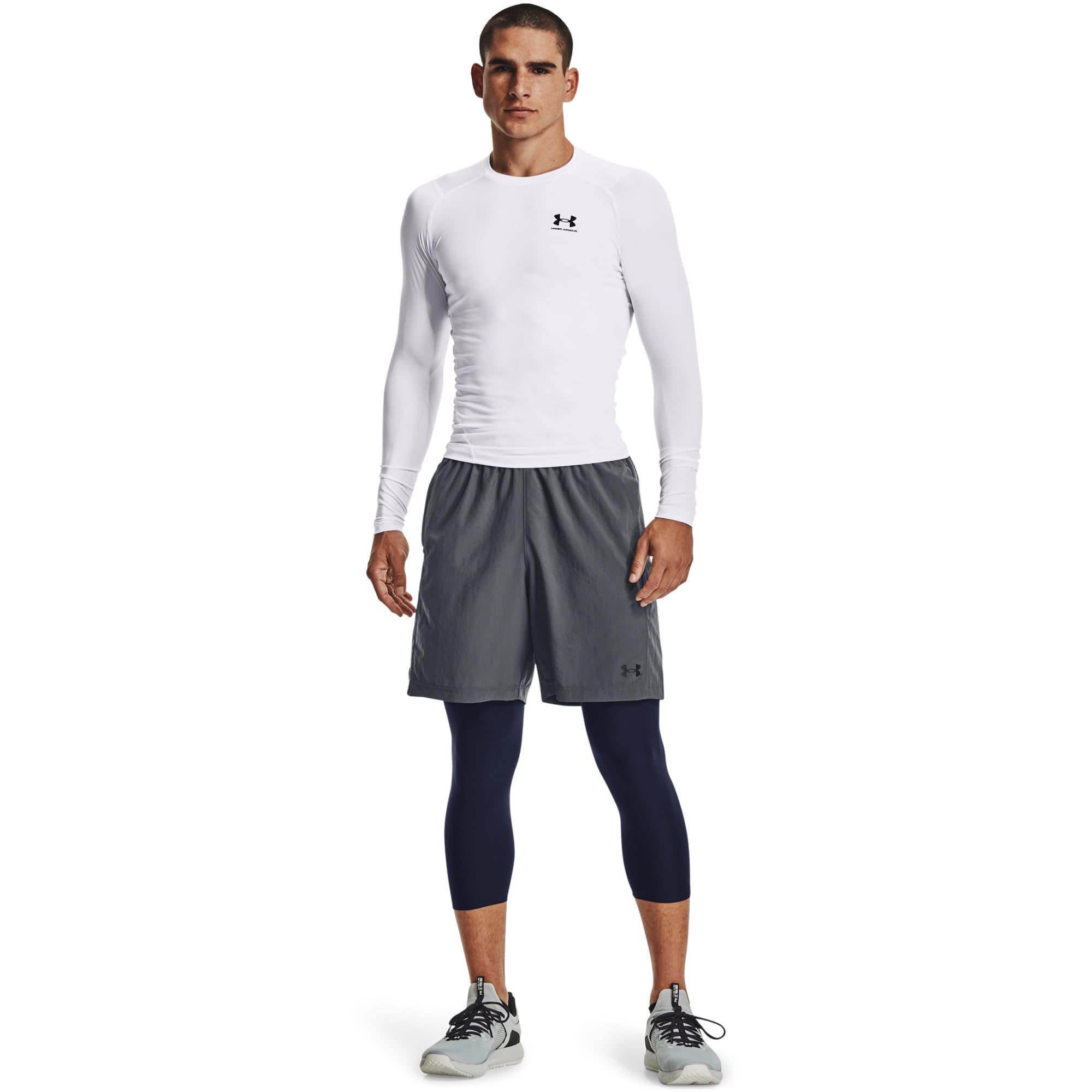 Under Armour Męskie legginsy UA HG Armour 3/4, wygodne i wytrzymałe, sportowe legginsy 3/4 dla mężczyzn, lekkie i elastyczne spodnie treningowe z dopasowanym dopasowaniem kompresyjnym, granatowy