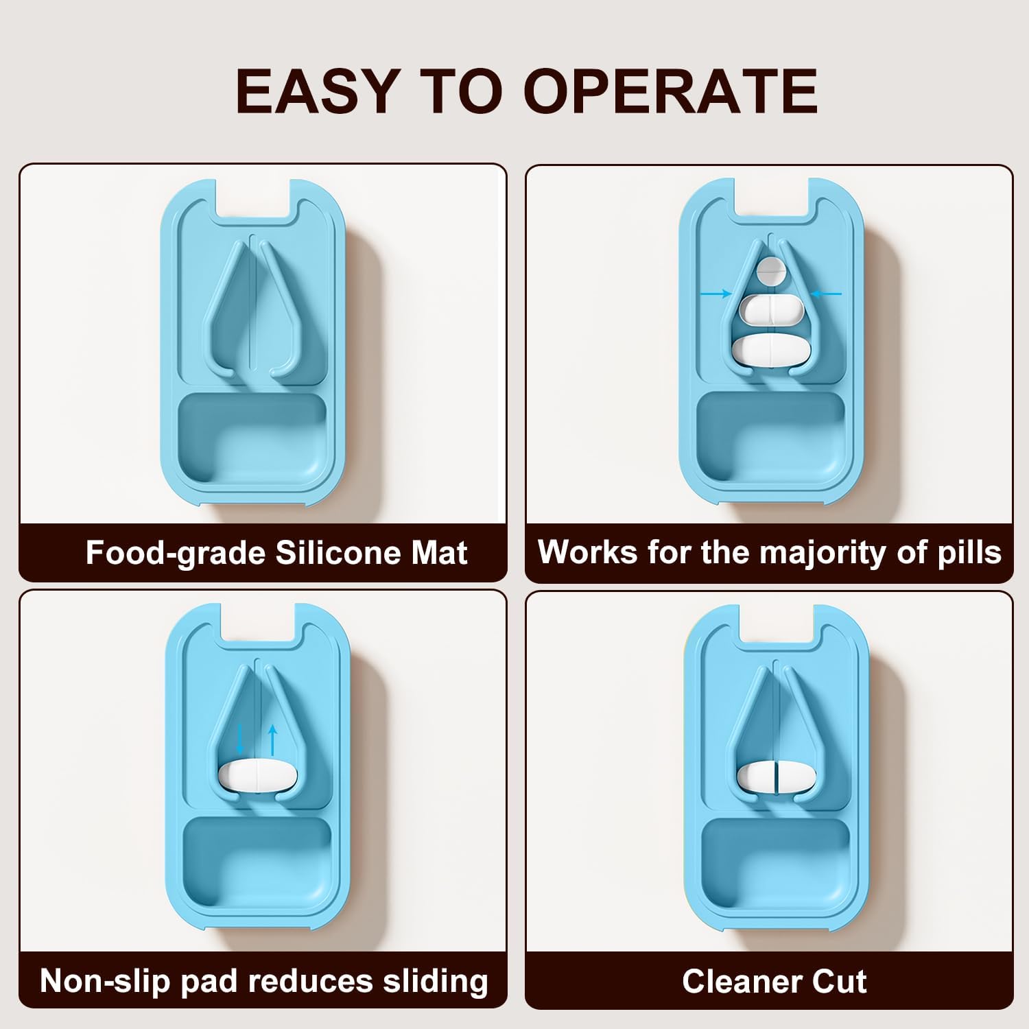 Pill Cutter | Pill Splitter for Small or Large Pills | Design in The USA| Cuts Vitamins |- Adjustable Splitter+ V-Shape Holder & Detachable Pad, Easy to Clean, Safe for Seniors, Kids, Pets-gray