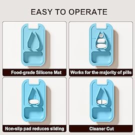 Pill Cutter | Best Cutter for Small or Large Pills |with Safety Lock Buckle Design in The USA| Cuts Vitamins | Pill Splitter Detachable Silicone pad Easy to wash with Crystal Pill Box (Grey)