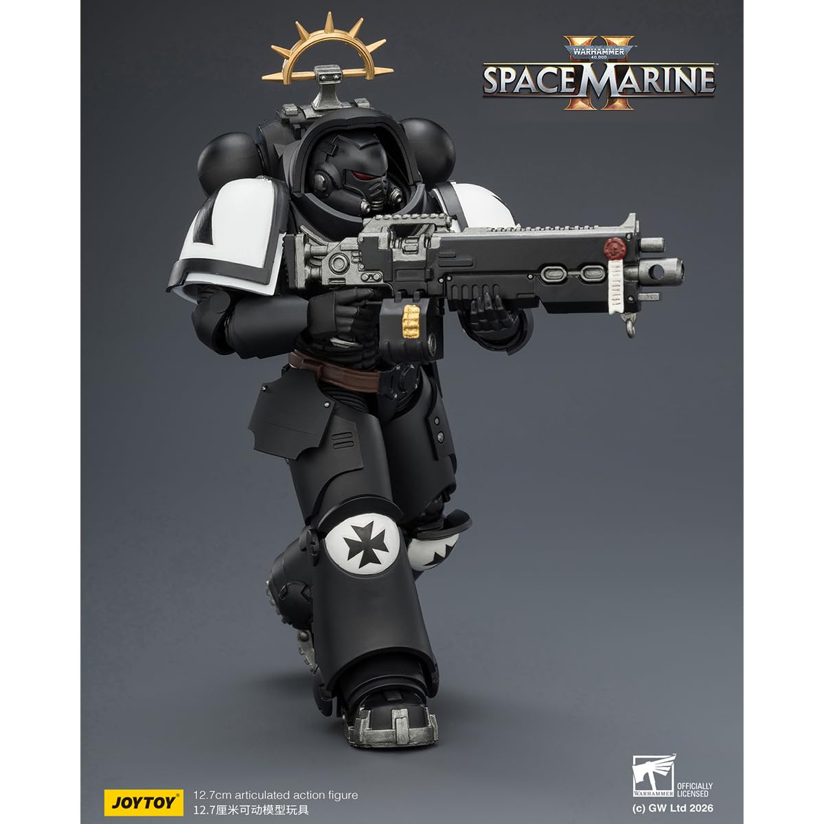 HIPLAY JOYTOY Warhammer 40,000: Space Marine 2 Black Templars Heavy Intercessor z ciężkimbinem bolt i pistoletem bolt (JT03721 Edycja Gry) Figurka akcji 1/18